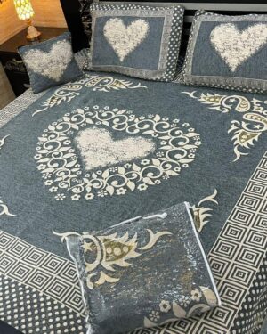 Embossed Velvet Heart Motif Bedspread Set