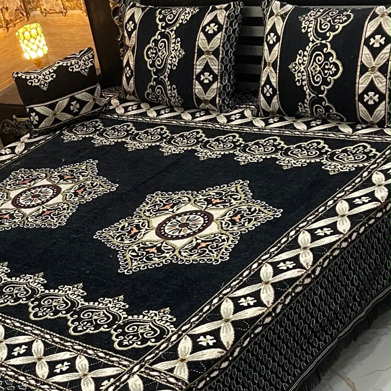 Royal Traditional Mandala Embossed Velvet Bedspread Set