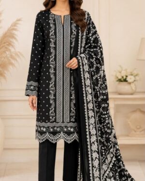 Black & White Printed Embroidered Lawn Suit