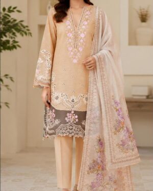 Beige Embroidered Chikankari Floral Suit