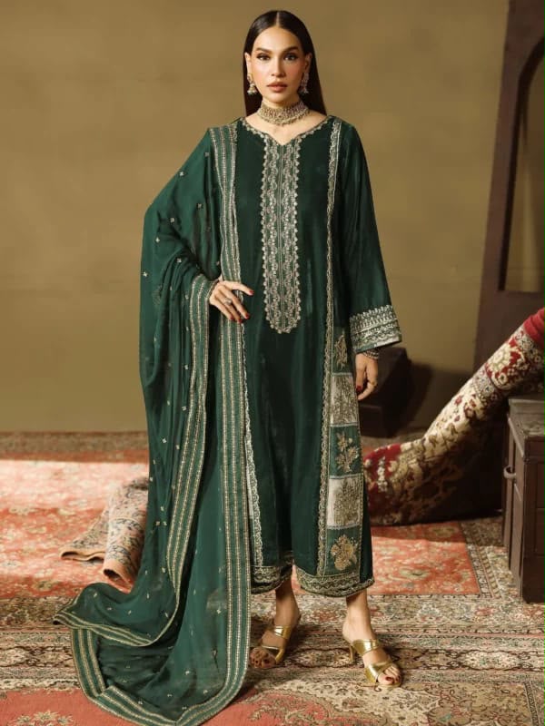 Royal Emerald Embroidered Velvet Suit